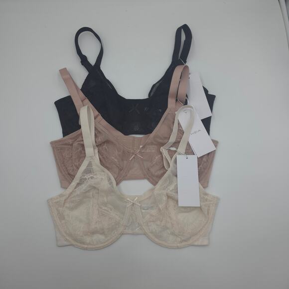 HSIA Other - HSIA Bundle of Three Enchante Lace Underwire Bra in Black Cream Dusty Pink 36DD